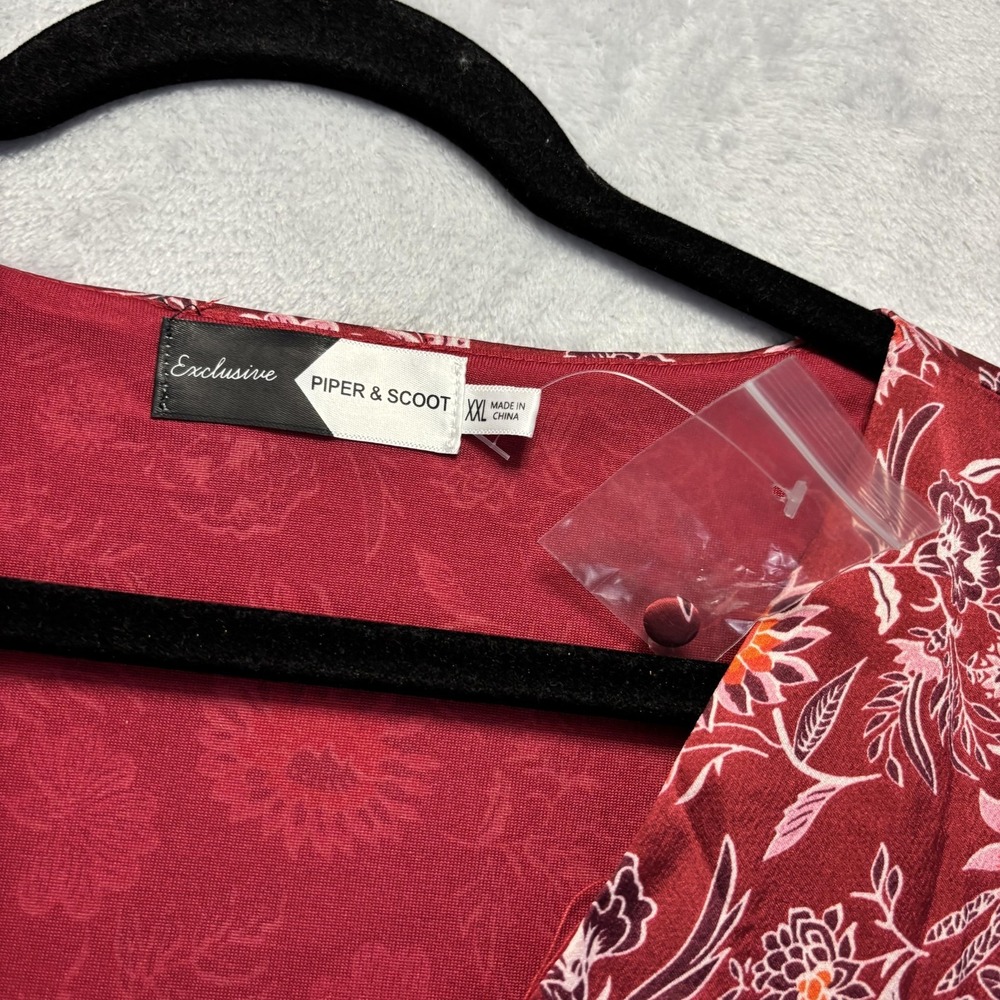 NEW PIPER & SCOOT Button Up Tiered Maxi Dress Womens XXL Red Floral Flowy Picnic - Picture 4 of 12
